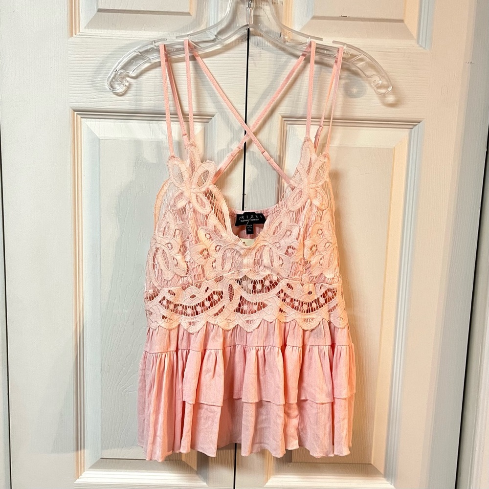 Francesca’s Trixxi Callie Blush Pink Bralette Tiered Tank Top Junior XL - Picture 3 of 15